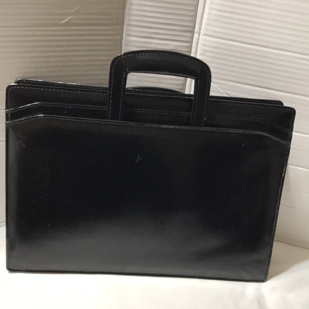 New! Drop down handle full grain leather briefcase with shoulder strap